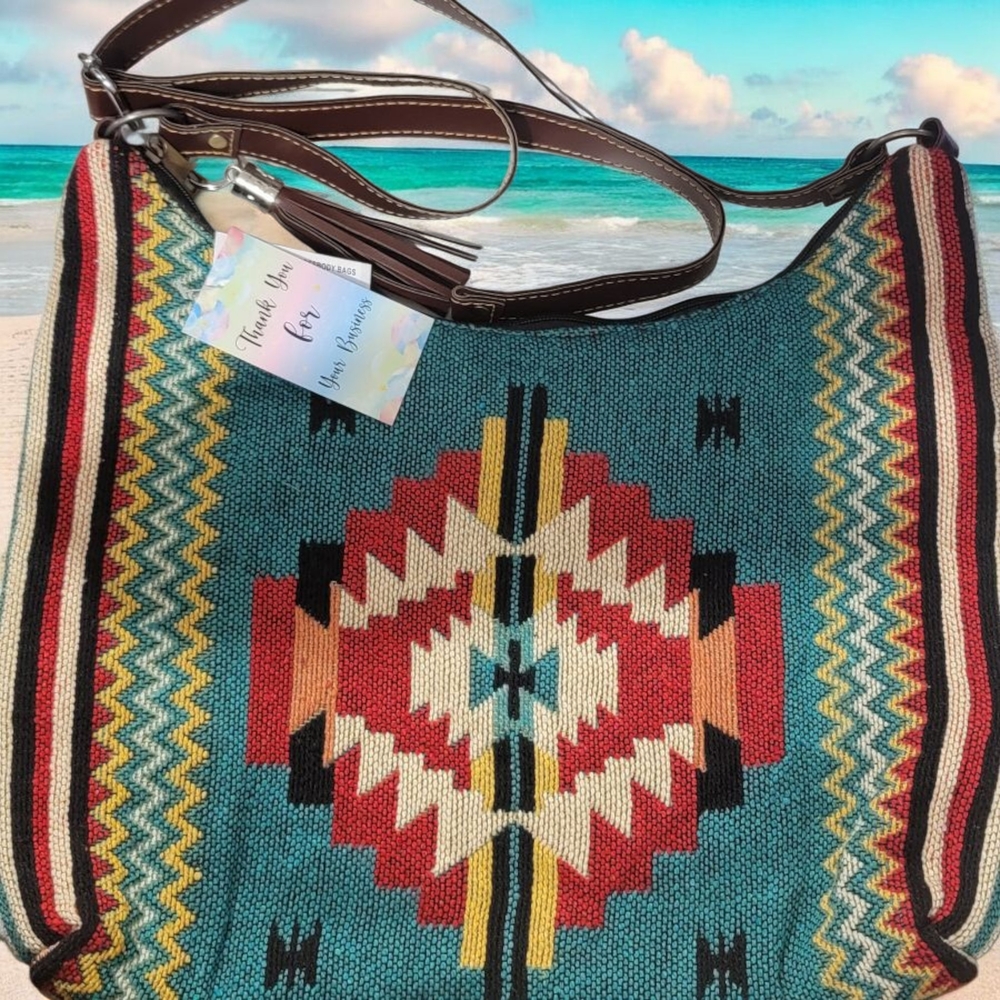 NWT Tribal Print Teal and Red Women's Bag